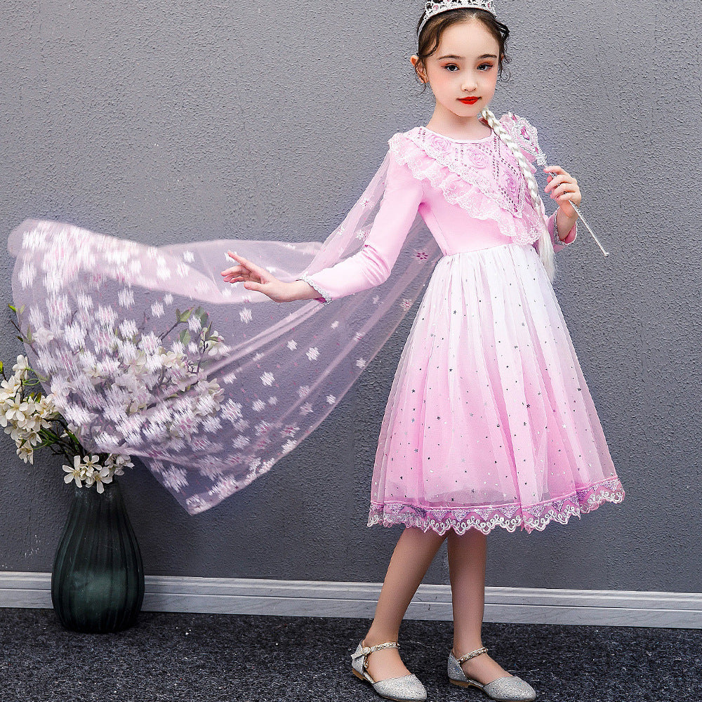 Children's Frozen Elsa Short-sleeved Mesh Day Gift Children's Dress
