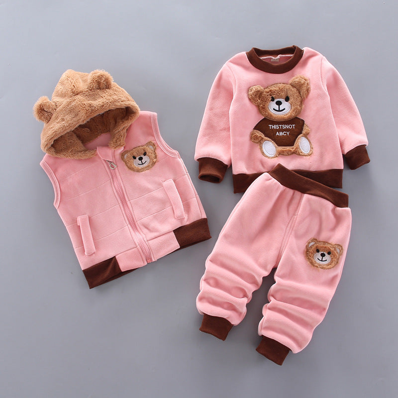 Children's Korean Style Clothing Fleece Padded Bear Children's Suit
