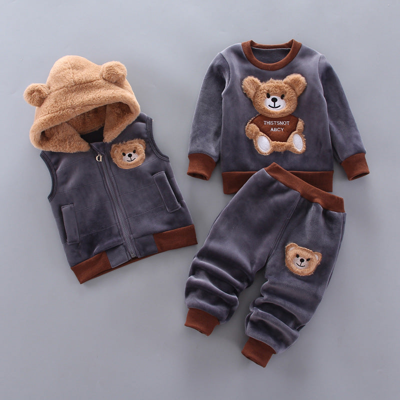 Children's Korean Style Clothing Fleece Padded Bear Children's Suit