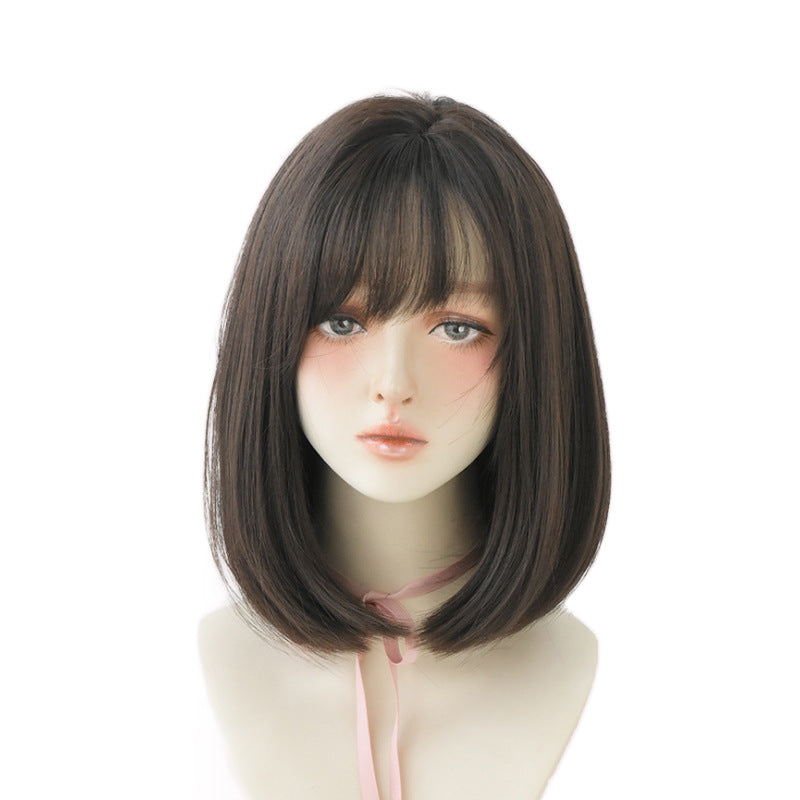 Women's Oblique Mid-length Full Top Hair Cover Sheath Natural Long Straight Wig