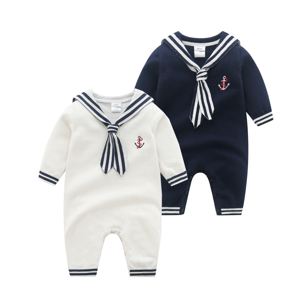 Men's Spring Wool Romper Navy Style Knitted British Jumpsuit, Climbing Suit