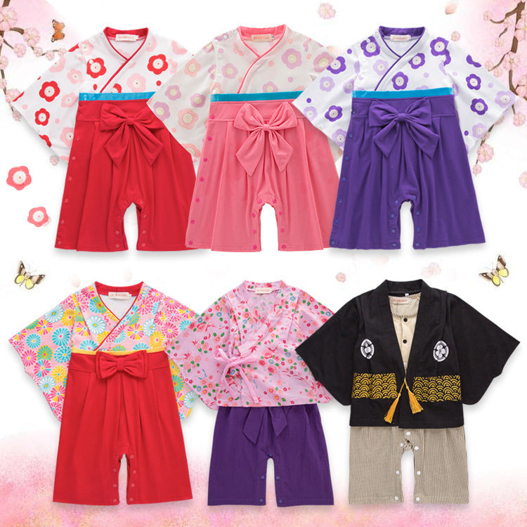 Children's Clothing Long-sleeved Kimono Jumpsuit Bow Romper Jumpsuit, Climbing Suit