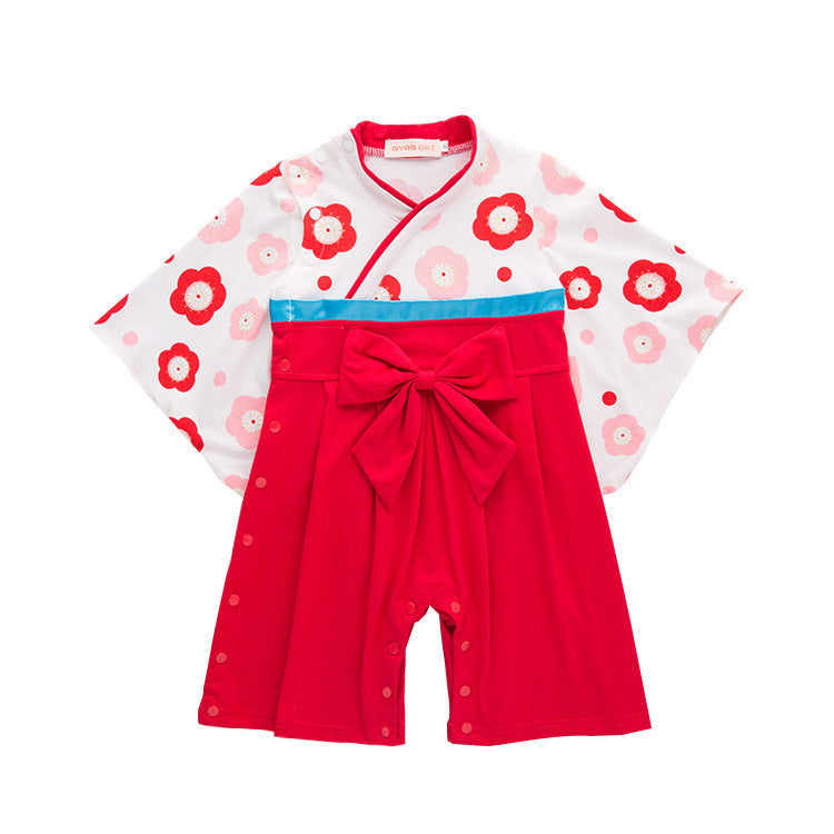 Children's Clothing Long-sleeved Kimono Jumpsuit Bow Romper Jumpsuit, Climbing Suit