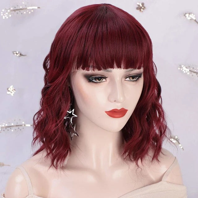 Mid-length Curly Hair Female Synthetic Wigs Bangs Corn Curler Wig Long Curls