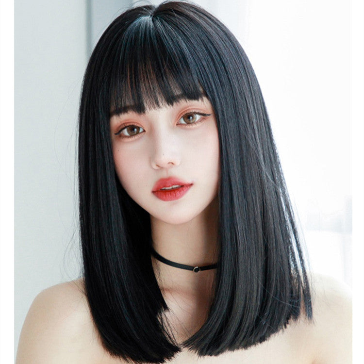 Comic Bangs Black Median To Hair Cute Long Straight Wig