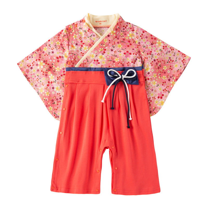 Children's Clothing Long-sleeved Kimono Jumpsuit Bow Romper Jumpsuit, Climbing Suit