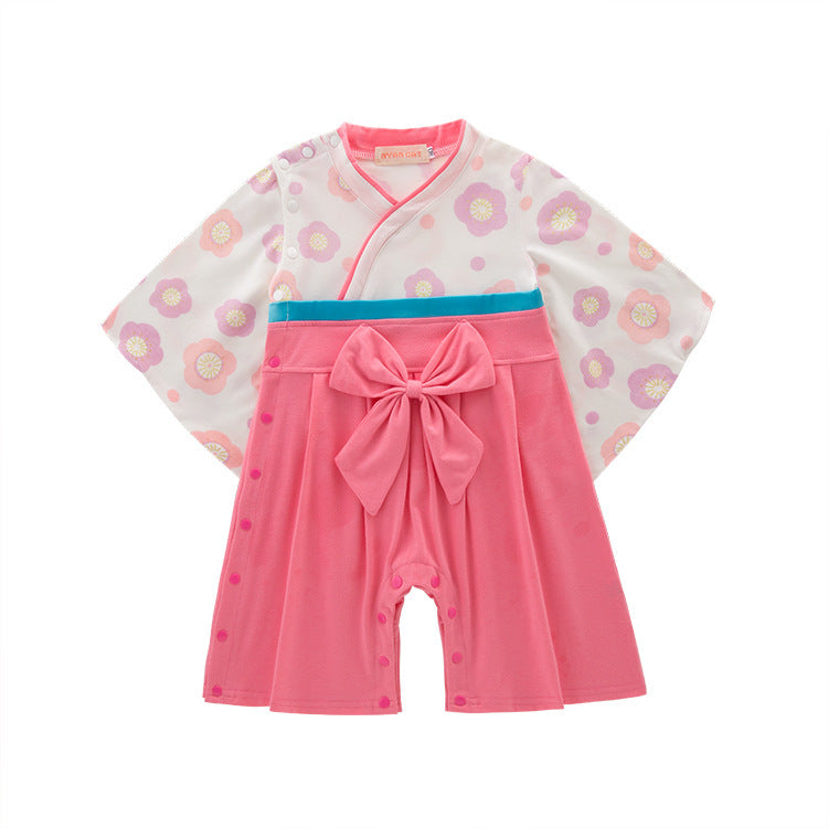 Children's Clothing Long-sleeved Kimono Jumpsuit Bow Romper Jumpsuit, Climbing Suit