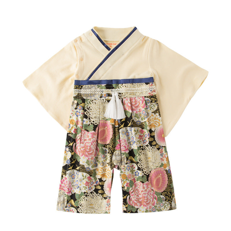 Children's Clothing Long-sleeved Kimono Jumpsuit Bow Romper Jumpsuit, Climbing Suit