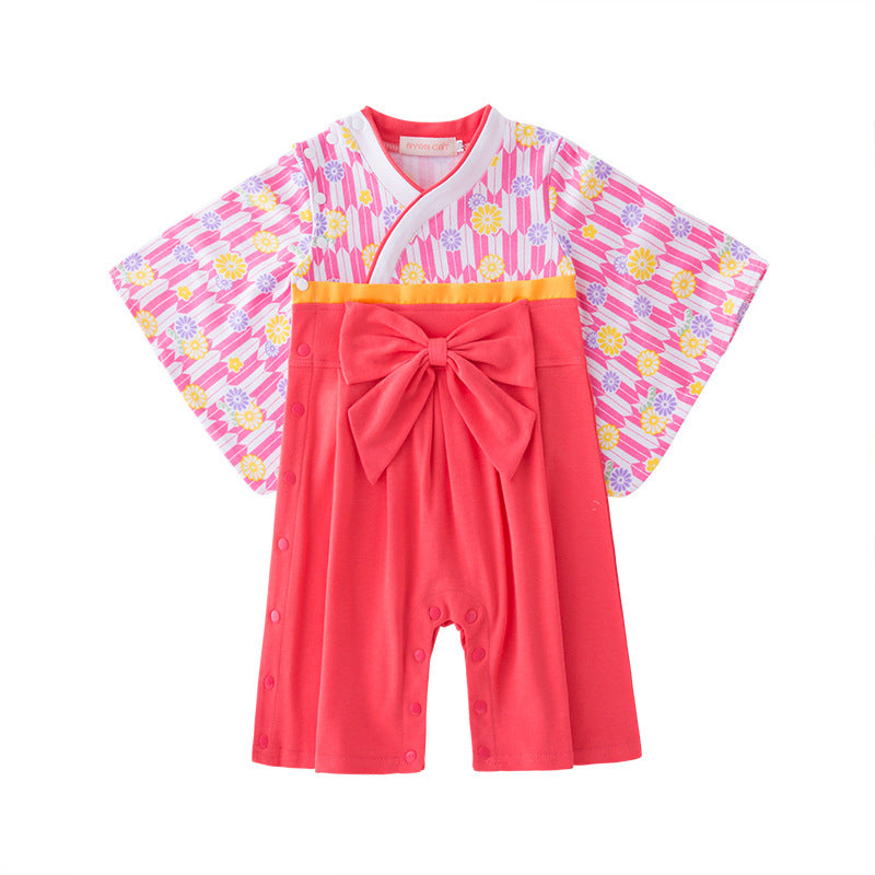 Children's Clothing Long-sleeved Kimono Jumpsuit Bow Romper Jumpsuit, Climbing Suit