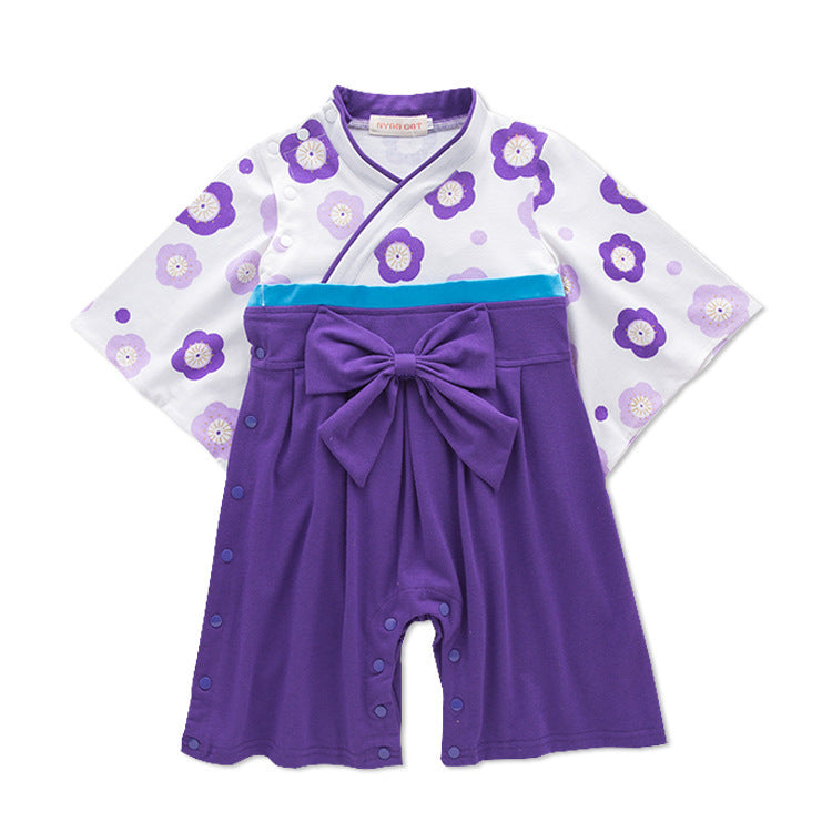 Children's Clothing Long-sleeved Kimono Jumpsuit Bow Romper Jumpsuit, Climbing Suit