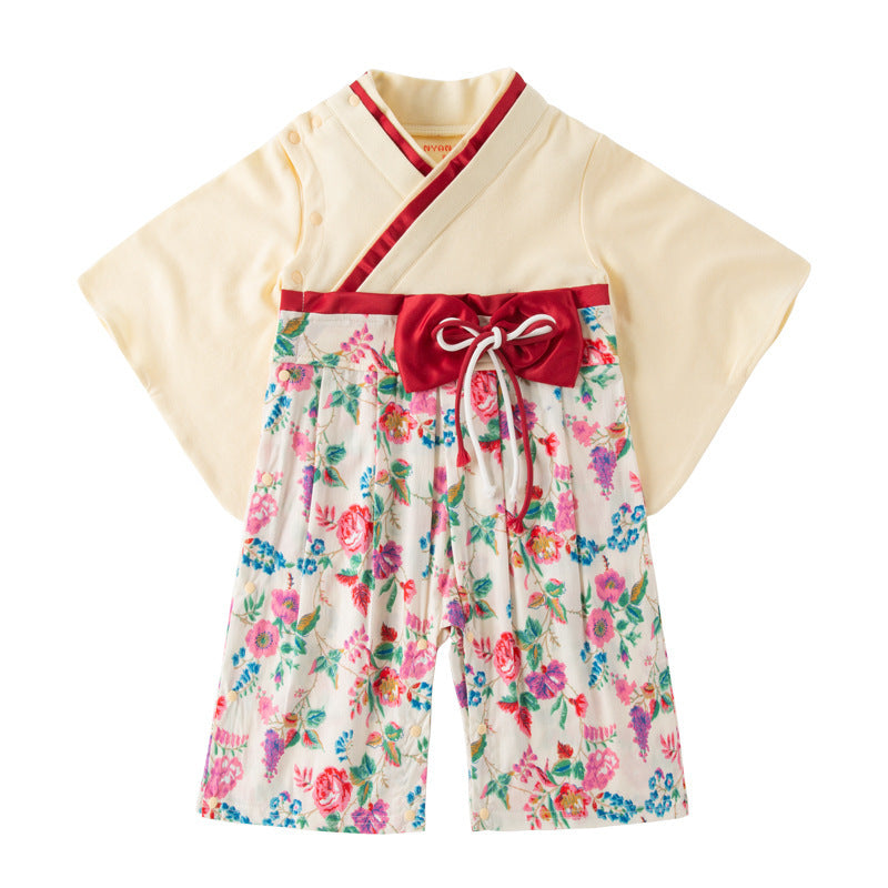 Children's Clothing Long-sleeved Kimono Jumpsuit Bow Romper Jumpsuit, Climbing Suit