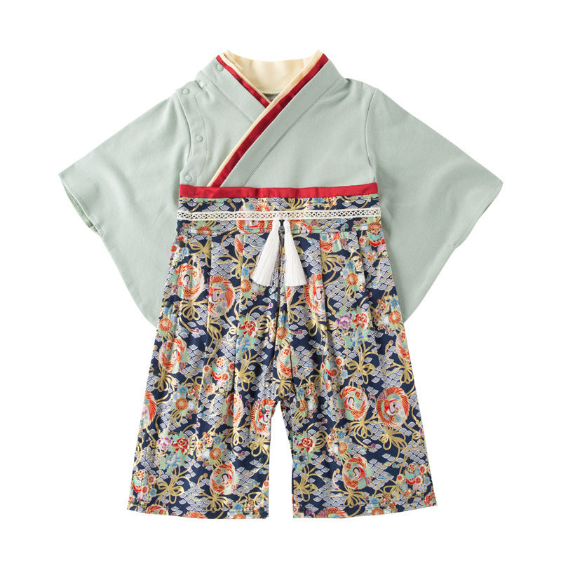 Children's Clothing Long-sleeved Kimono Jumpsuit Bow Romper Jumpsuit, Climbing Suit