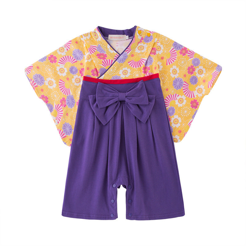 Children's Clothing Long-sleeved Kimono Jumpsuit Bow Romper Jumpsuit, Climbing Suit