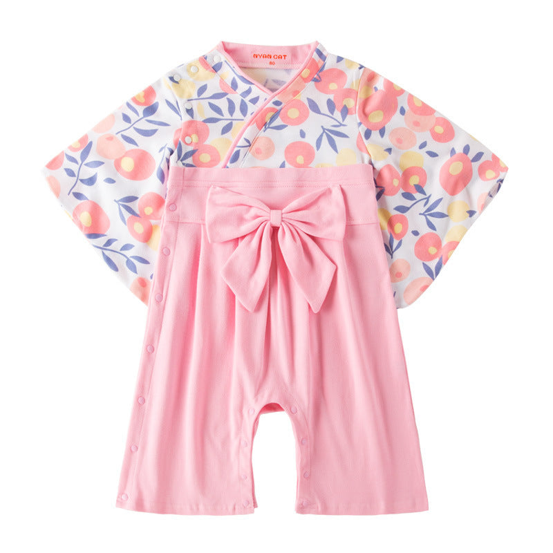 Children's Clothing Long-sleeved Kimono Jumpsuit Bow Romper Jumpsuit, Climbing Suit