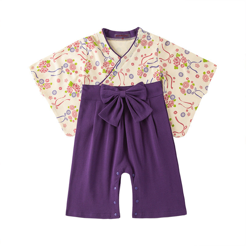 Children's Clothing Long-sleeved Kimono Jumpsuit Bow Romper Jumpsuit, Climbing Suit