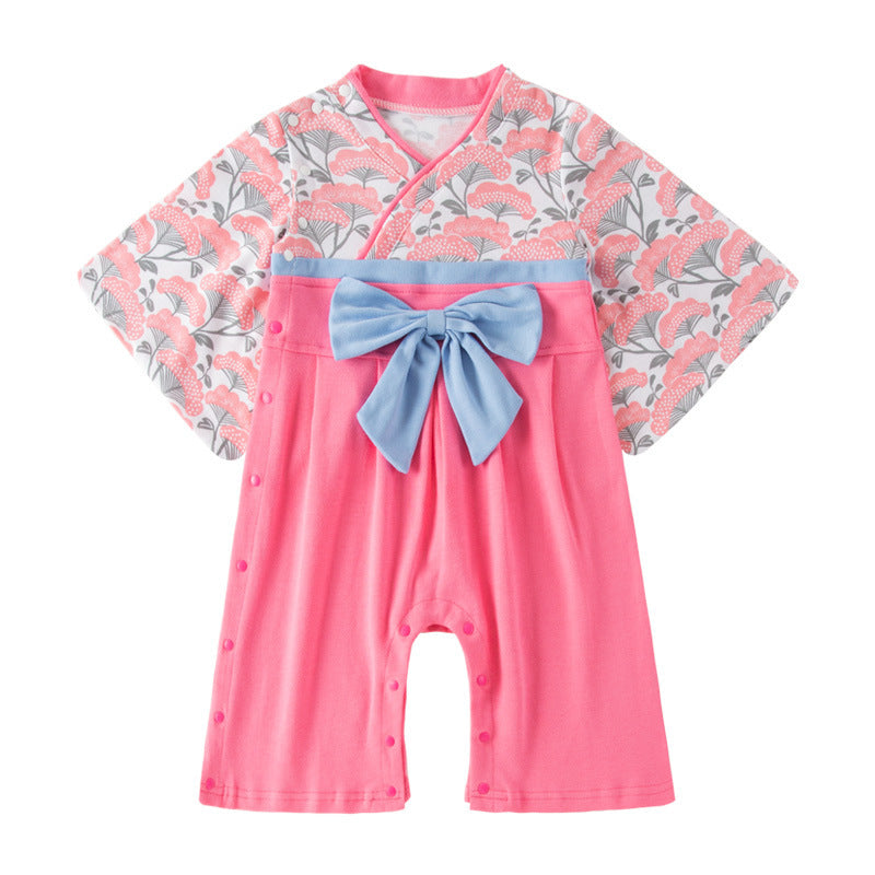 Children's Clothing Long-sleeved Kimono Jumpsuit Bow Romper Jumpsuit, Climbing Suit