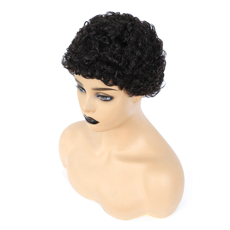 Women's Fashion Trend African Small Roll Black Rose Wig Short Curly Hair