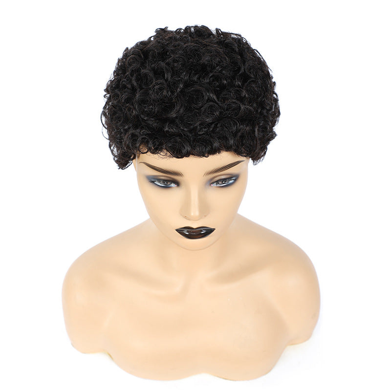 Women's Fashion Trend African Small Roll Black Rose Wig Short Curly Hair