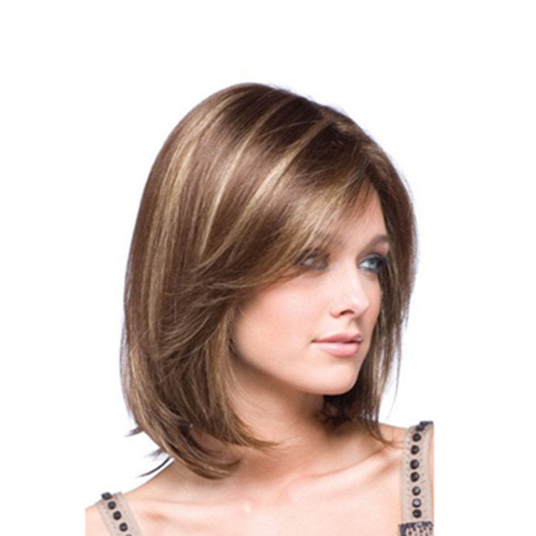 Women's Fashion Fiber Brown Pick Gold Wig Short Straight Hair
