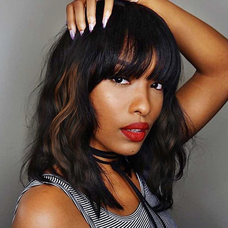 Women's Short Air Bangs Curly Hair Head Wig Long Curls