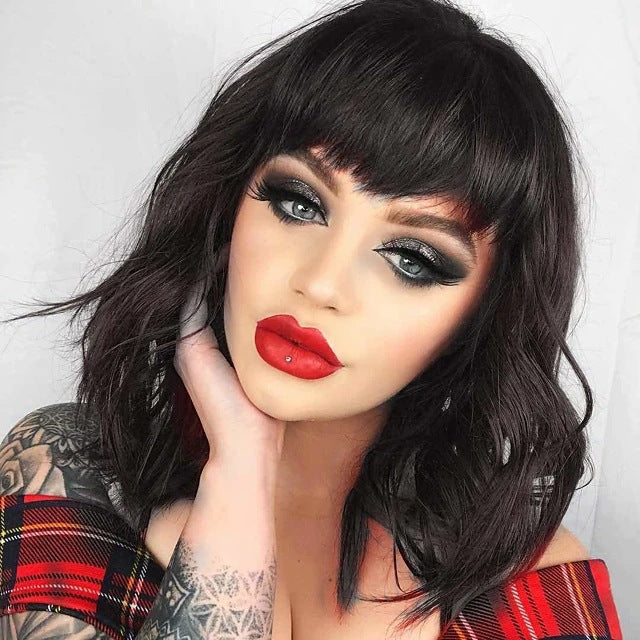 Women's Short Air Bangs Curly Hair Head Wig Long Curls