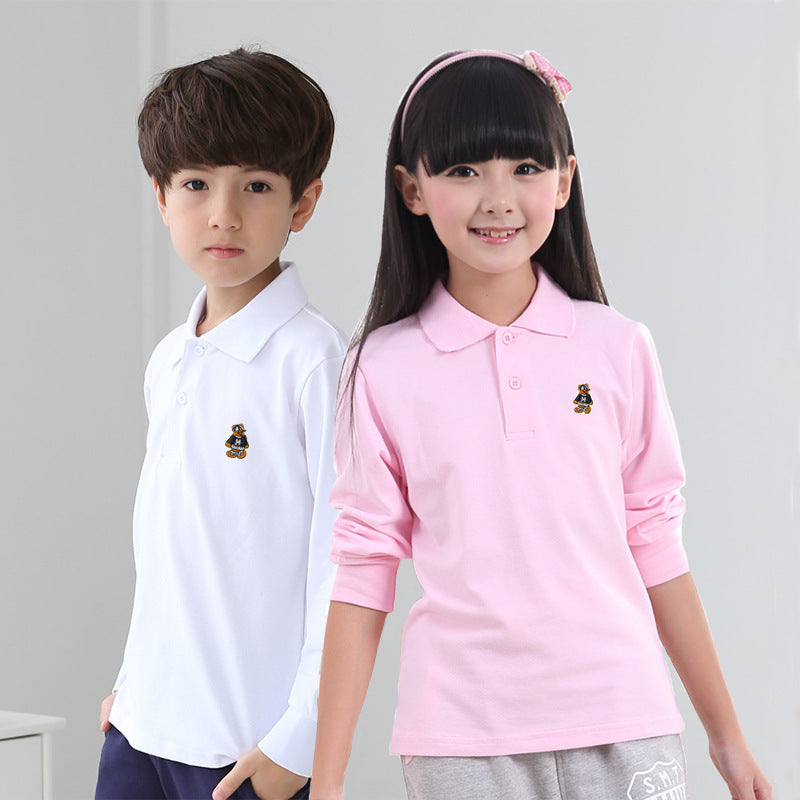 Children's Solid Color Shirt Pure Cotton Primary School Business Attire Uniform Children's T-shirt