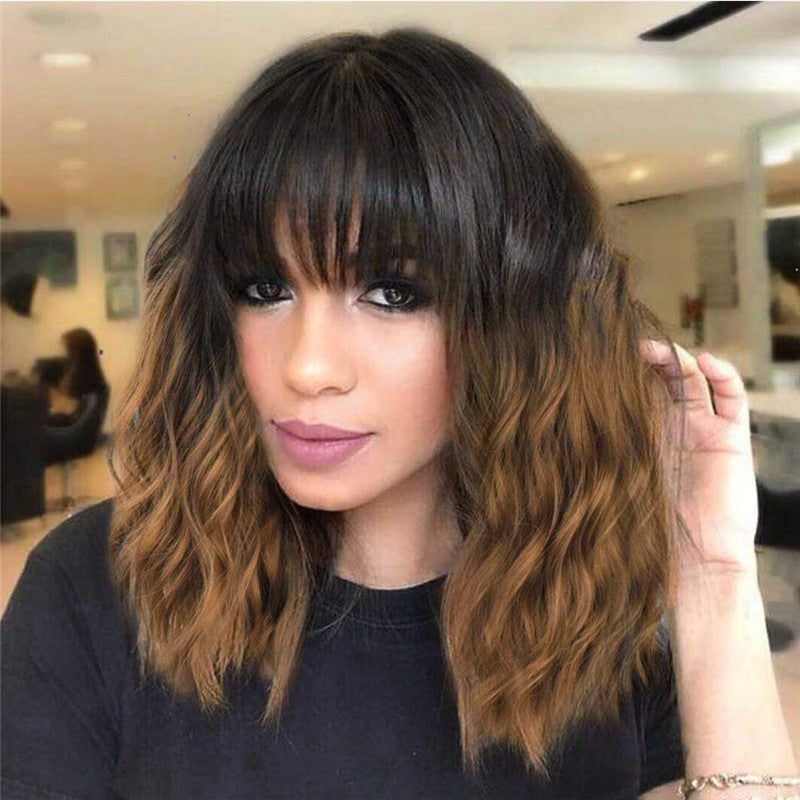 Women's Short Air Bangs Curly Hair Head Wig Long Curls