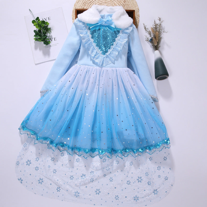 Children's Frozen Elsa Short-sleeved Mesh Day Gift Children's Dress