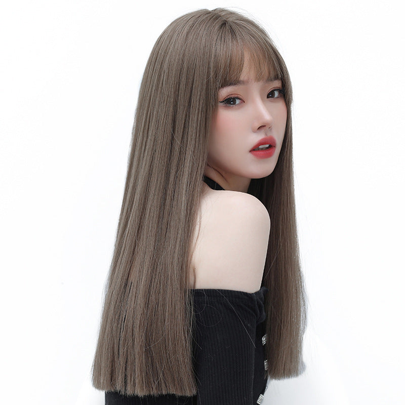 Hair Black Bangs Natural Simulation Human Long Straight Wig