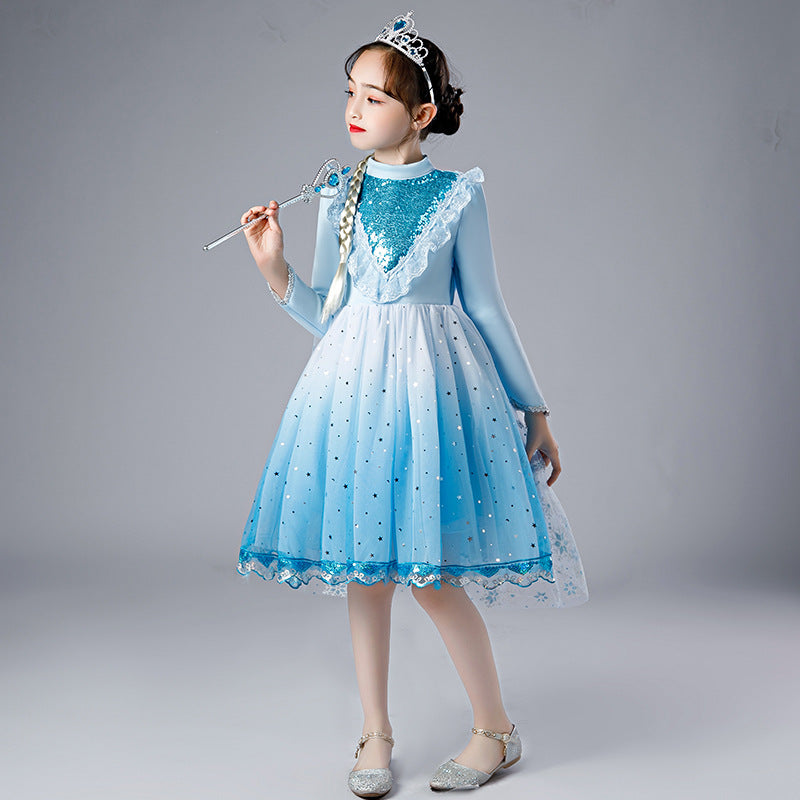 Children's Frozen Elsa Short-sleeved Mesh Day Gift Children's Dress