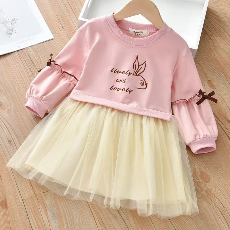 Embroidered Long-sleeved Autumn Small Older Mesh Children's Dress