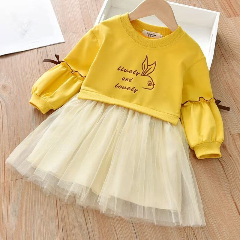 Embroidered Long-sleeved Autumn Small Older Mesh Children's Dress