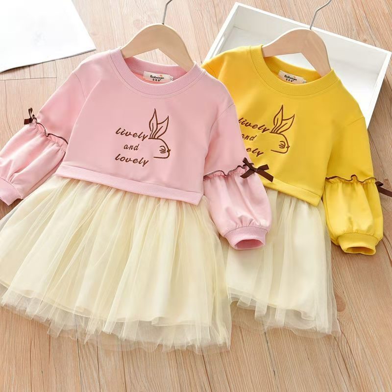 Embroidered Long-sleeved Autumn Small Older Mesh Children's Dress