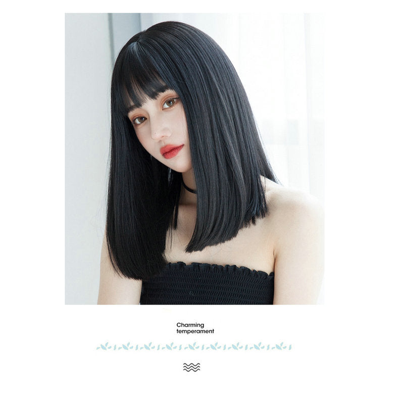 Comic Bangs Black Median To Hair Cute Long Straight Wig