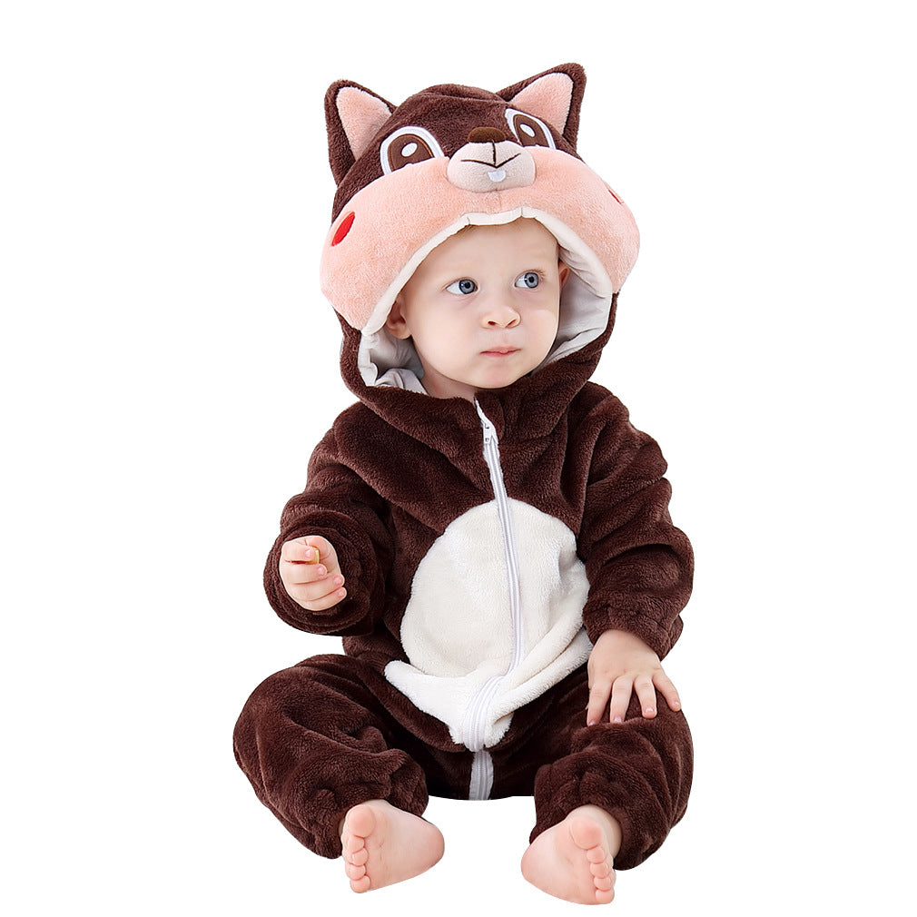 Flannel Animal Jumpsuit Going Out Clothes Cartoon Hooded Jumpsuit, Climbing Suit