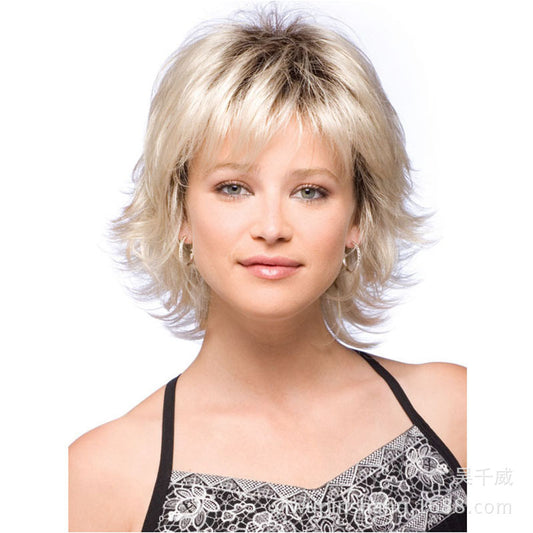 Unique Durable Comfortable Straight Golden Headgear Wig Short Curly Hair