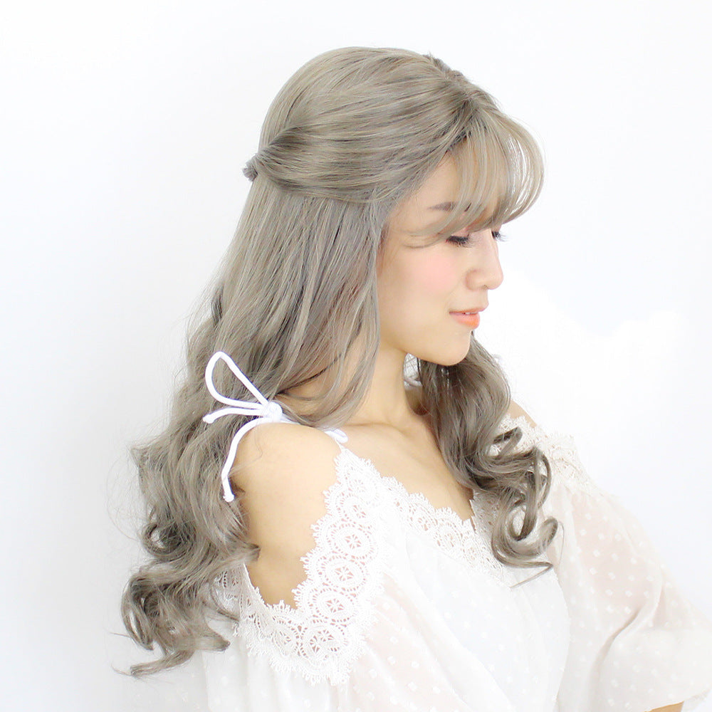 Big Wave Medium Points Realistic Natural Sheath Air Bangs Round Wig Long Curls