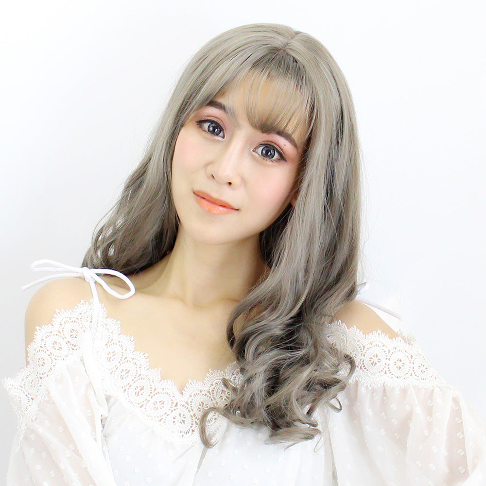 Big Wave Medium Points Realistic Natural Sheath Air Bangs Round Wig Long Curls