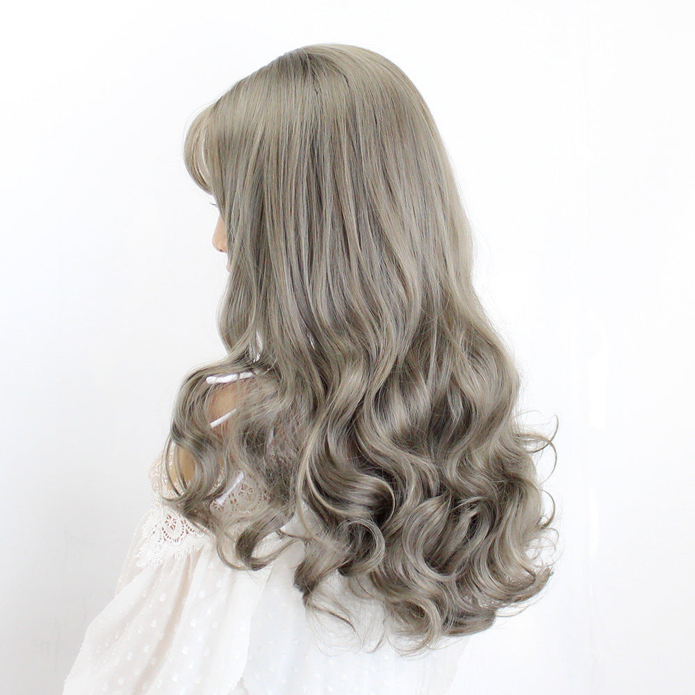 Big Wave Medium Points Realistic Natural Sheath Air Bangs Round Wig Long Curls