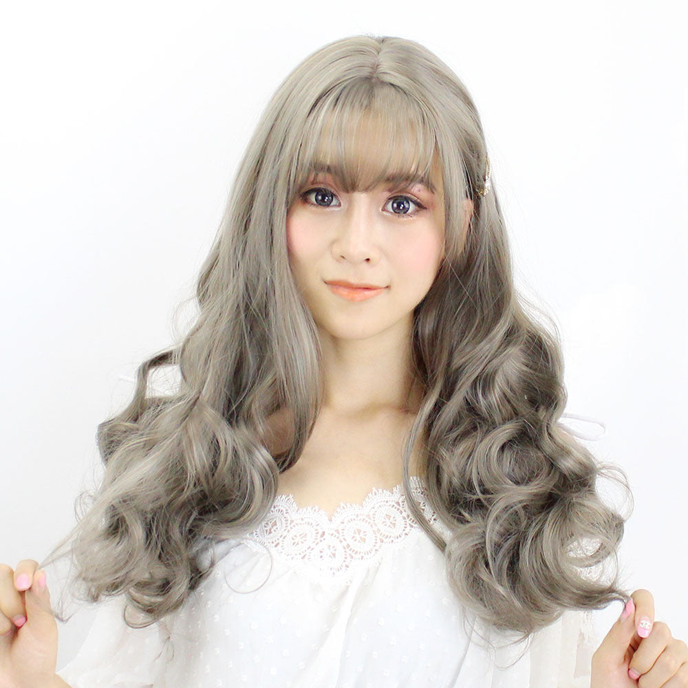 Big Wave Medium Points Realistic Natural Sheath Air Bangs Round Wig Long Curls