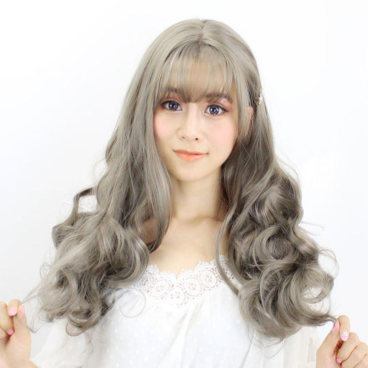 Big Wave Medium Points Realistic Natural Sheath Air Bangs Round Wig Long Curls