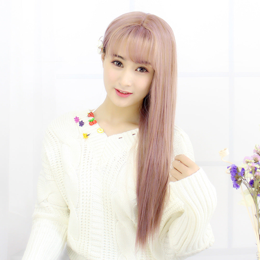 Women's Air Bangs Mid-length Face Trimming Round Hairstyle Natural Realistic Whole Long Straight Wig