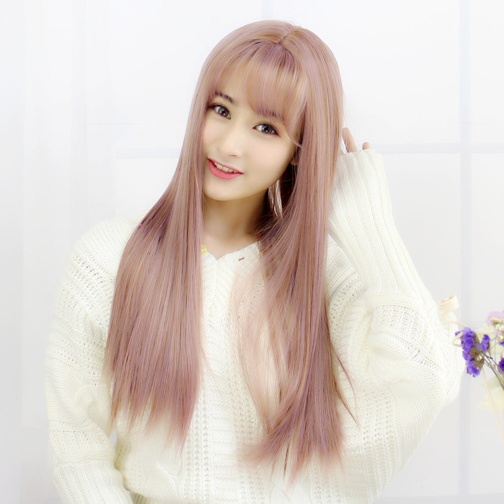 Women's Air Bangs Mid-length Face Trimming Round Hairstyle Natural Realistic Whole Long Straight Wig