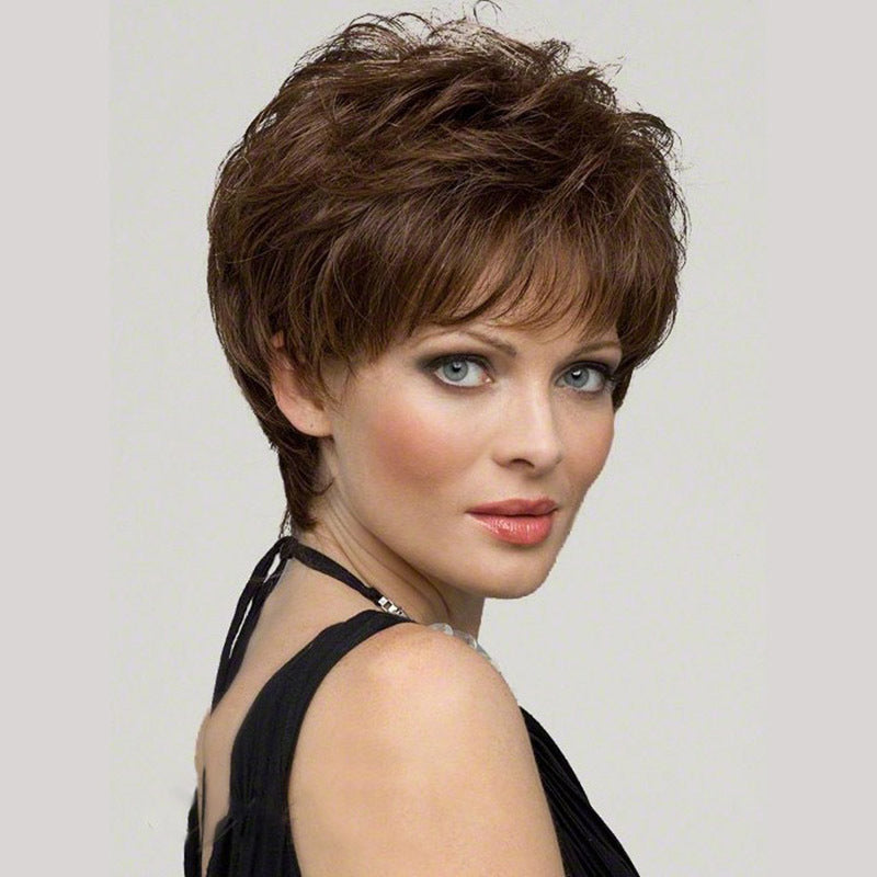Women's Fashion Curly Micro Volume Sheath Wig Short Straight Hair