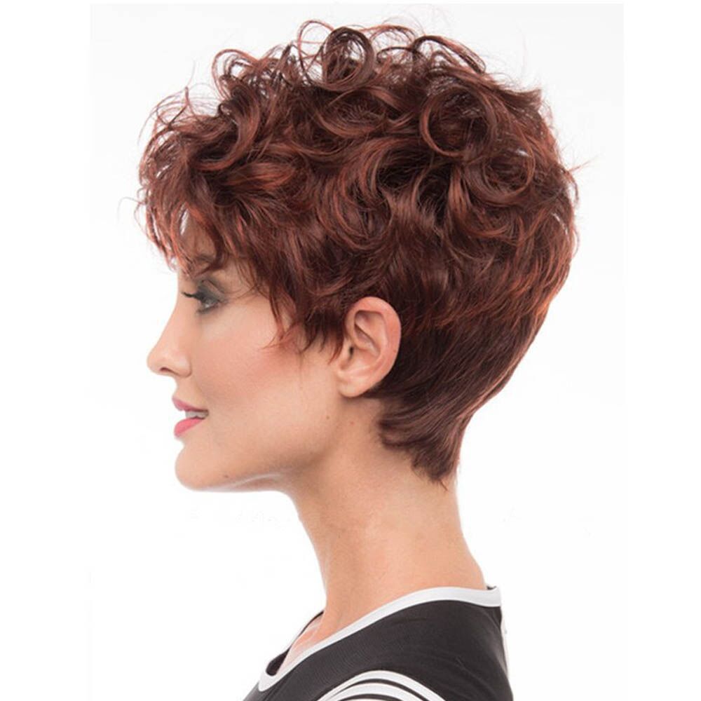 Women's Personalized Wine Red Gradient Small Curved Roll Shape Wig Short Curly Hair