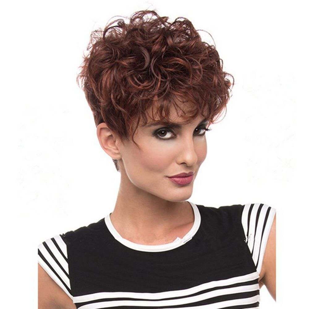 Women's Personalized Wine Red Gradient Small Curved Roll Shape Wig Short Curly Hair