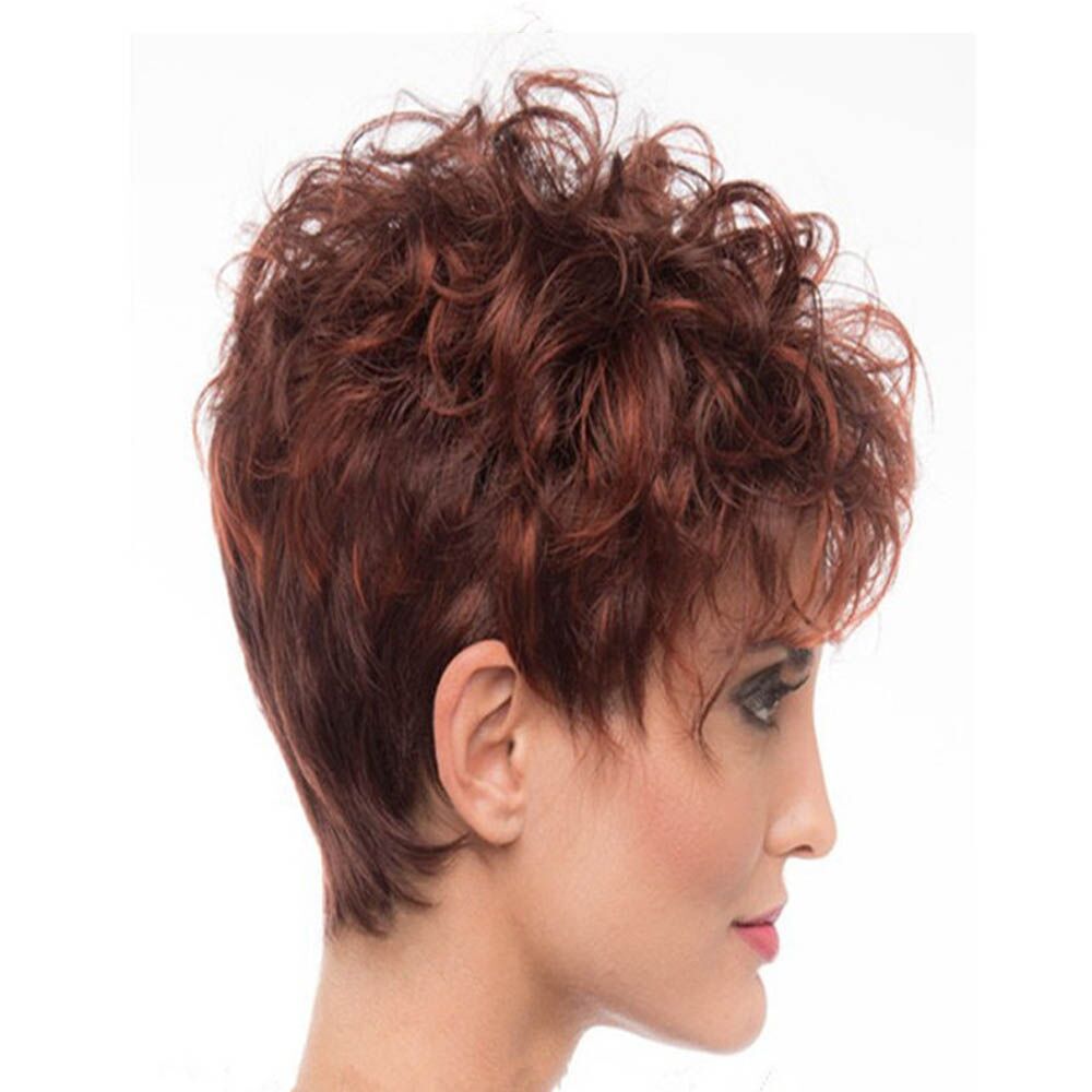 Women's Personalized Wine Red Gradient Small Curved Roll Shape Wig Short Curly Hair