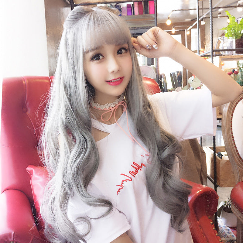 Net Female Curly Hair Air Bangs Wig Long Curls