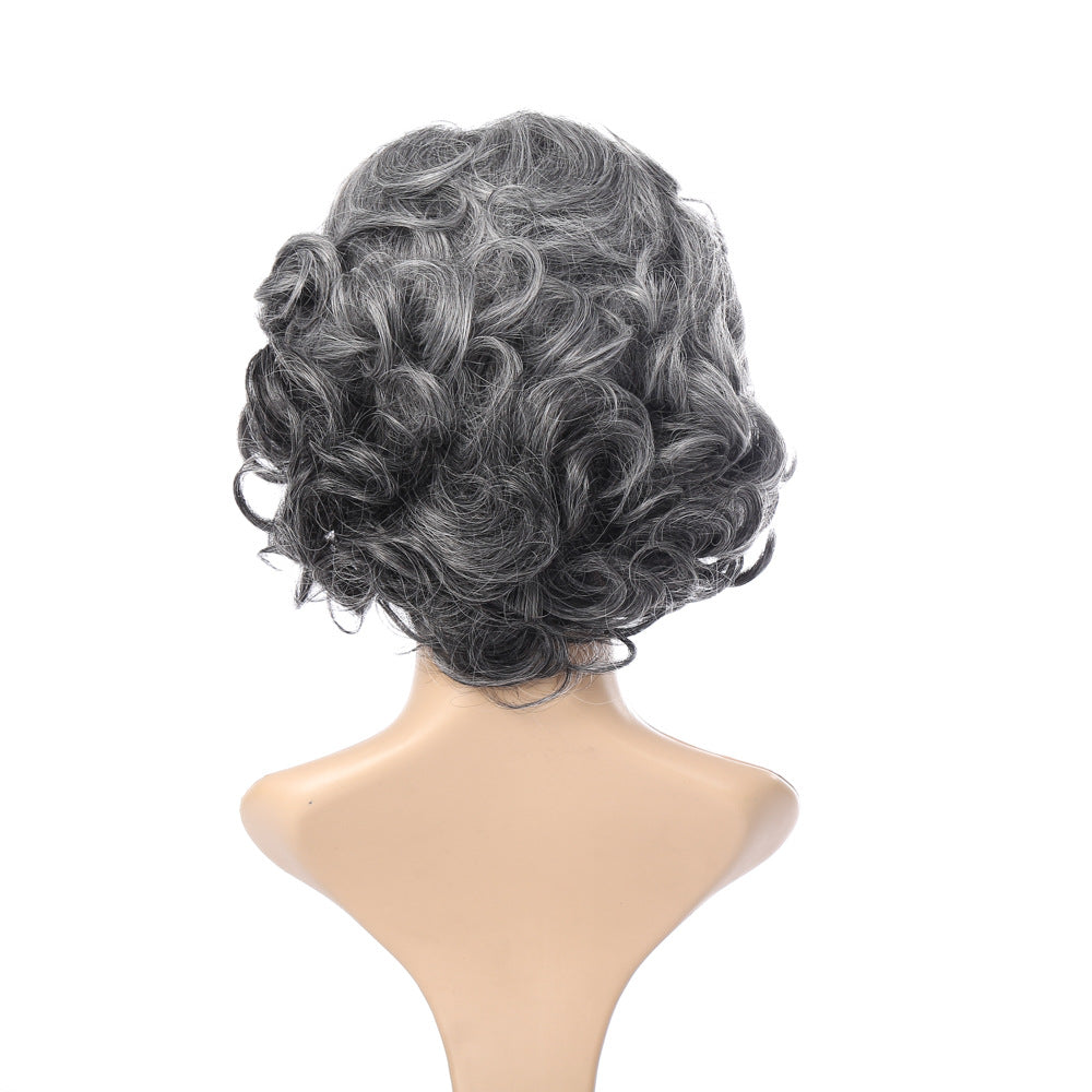 Female Qu Fluffy Sier Gray Gradient Wig Short Curly Hair