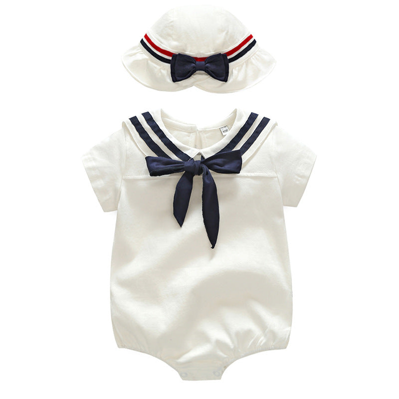 Children's Navy Jumpsuits Cotton Hat Long-sleeved Triangle Jumpsuit, Climbing Suit